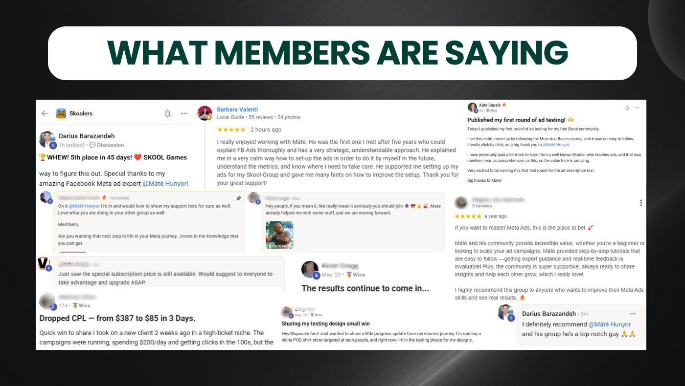 Meta Ads Systems Skool member win screenshot