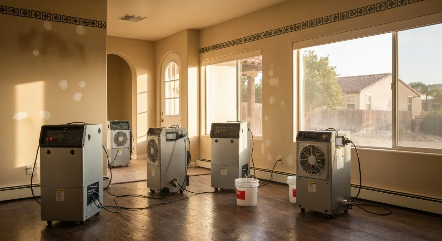 Dehumidifiers and air movers drying property