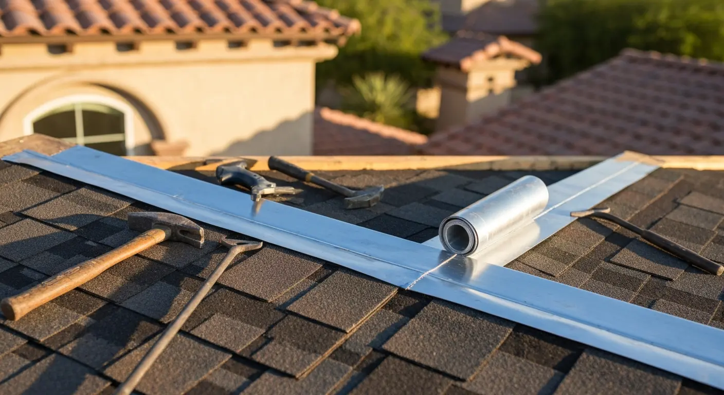 Shingle repair and flashing work