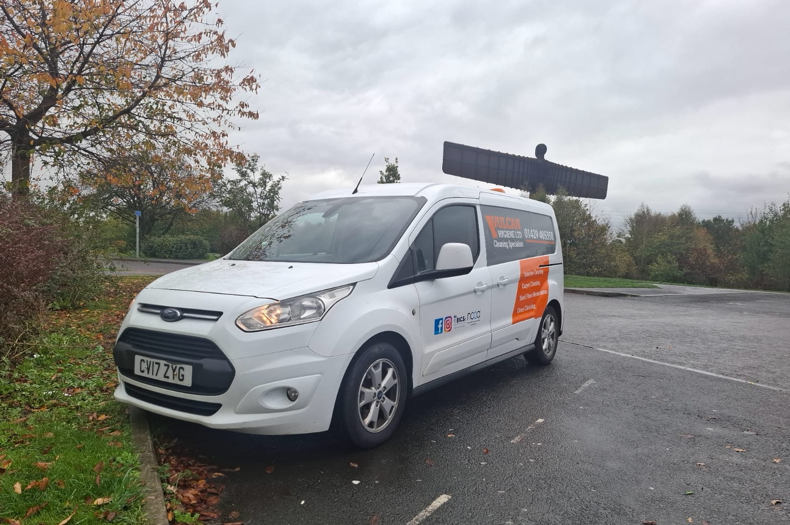 Vh Services van parked in front of The Angel Of The North in Newacastle
