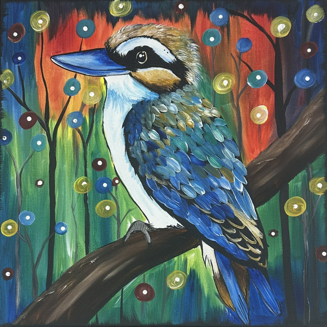 Whimsical Kookaburra acrylic painting