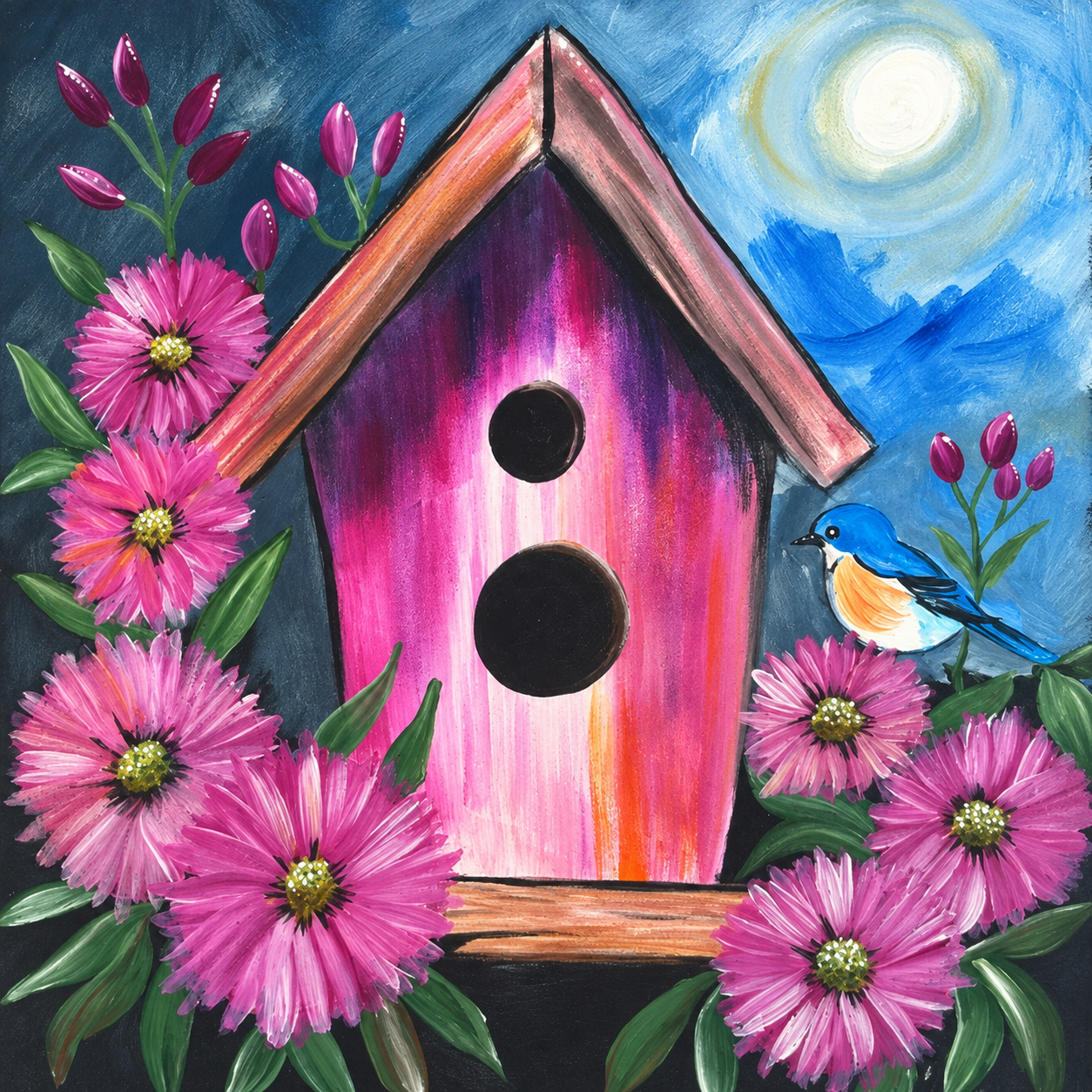 Pink Boho Birdhouse acrylic painting