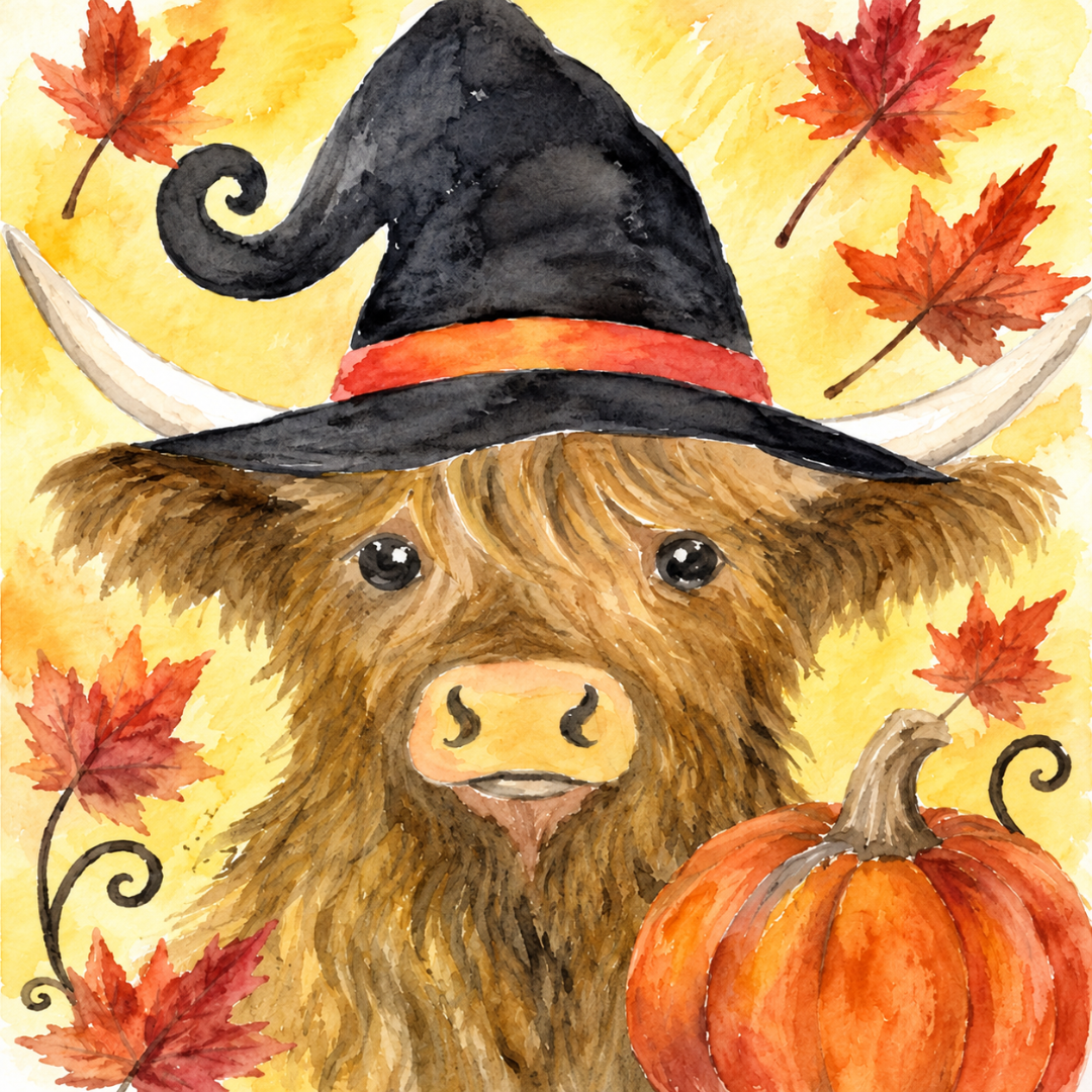 Halloween Highland Cow acrylic painting
