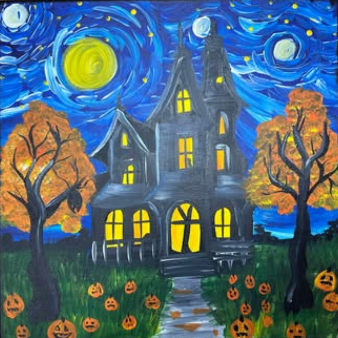 Starry Night Haunted House acrylic painting