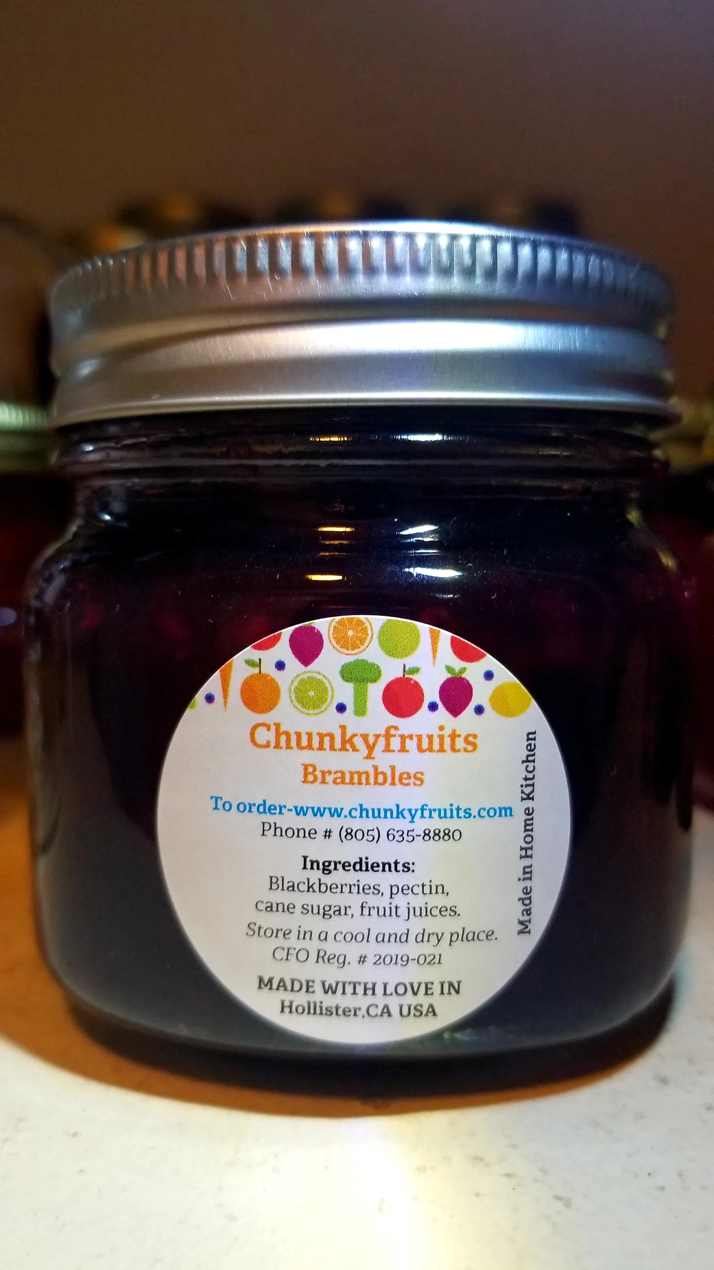 Labeled Brambles blackberry jam jar