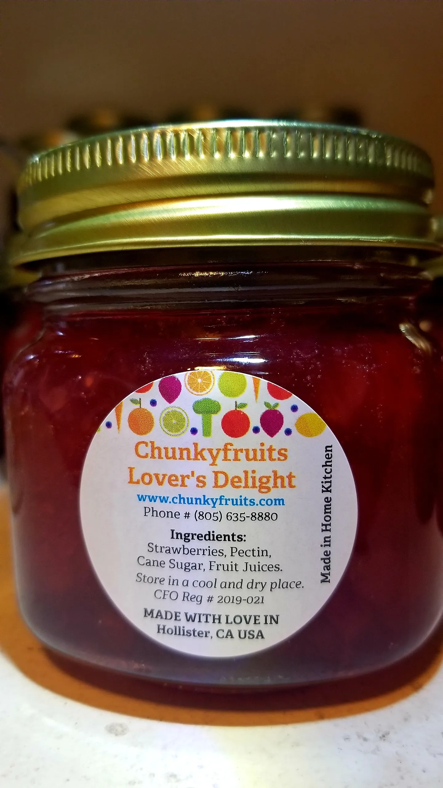Labeled Lover's Delight strawberry jam jar
