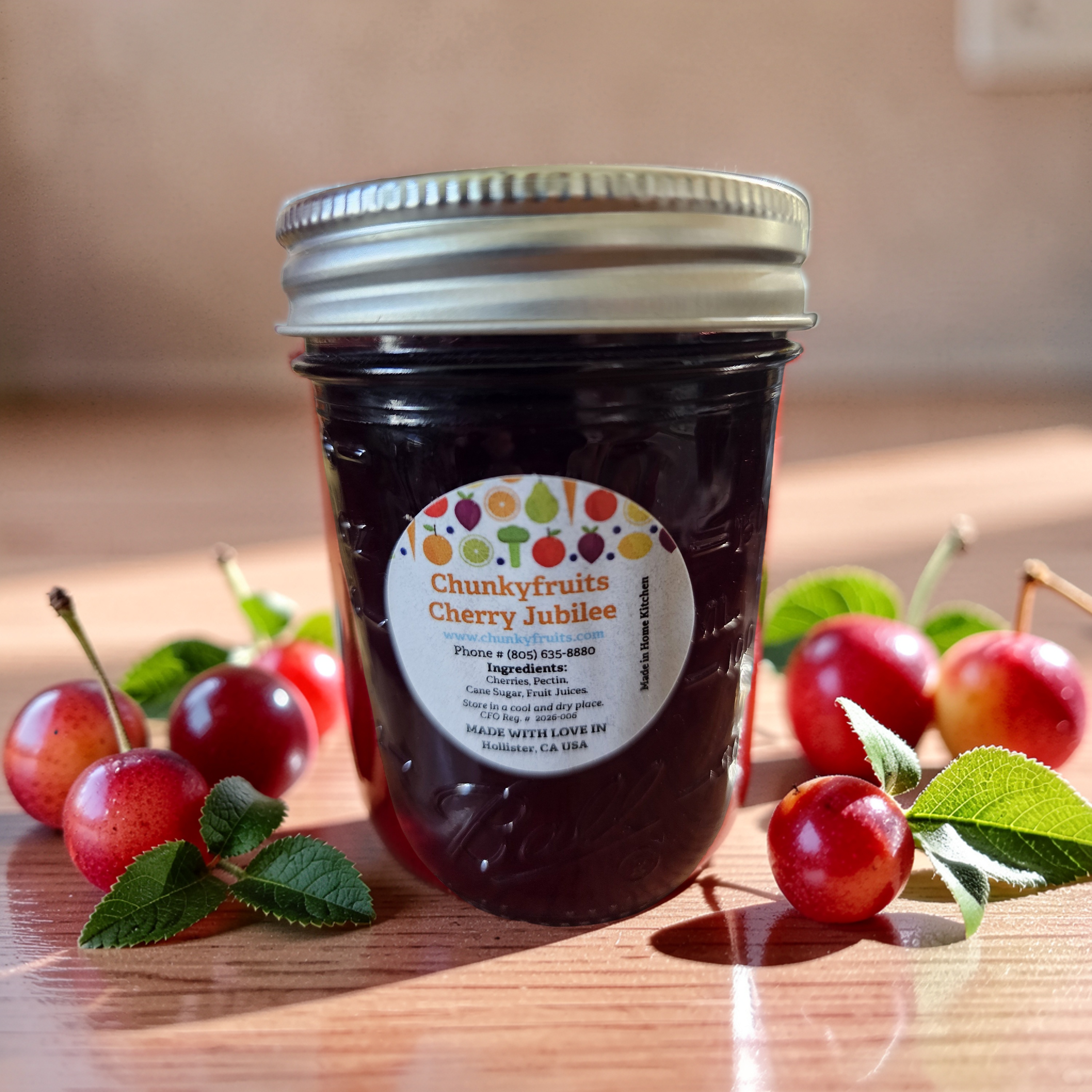 Labeled Cherry Jubilee jam jar