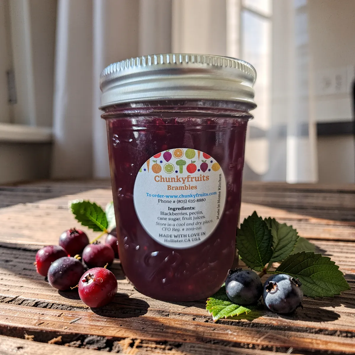 Labeled Brambles blackberry jam jar