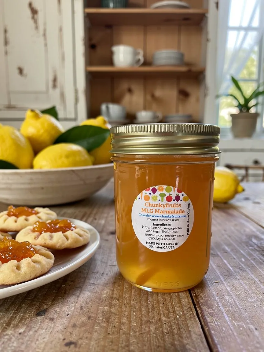 Labeled MLG Meyer Lemon Ginger Marmalade jar