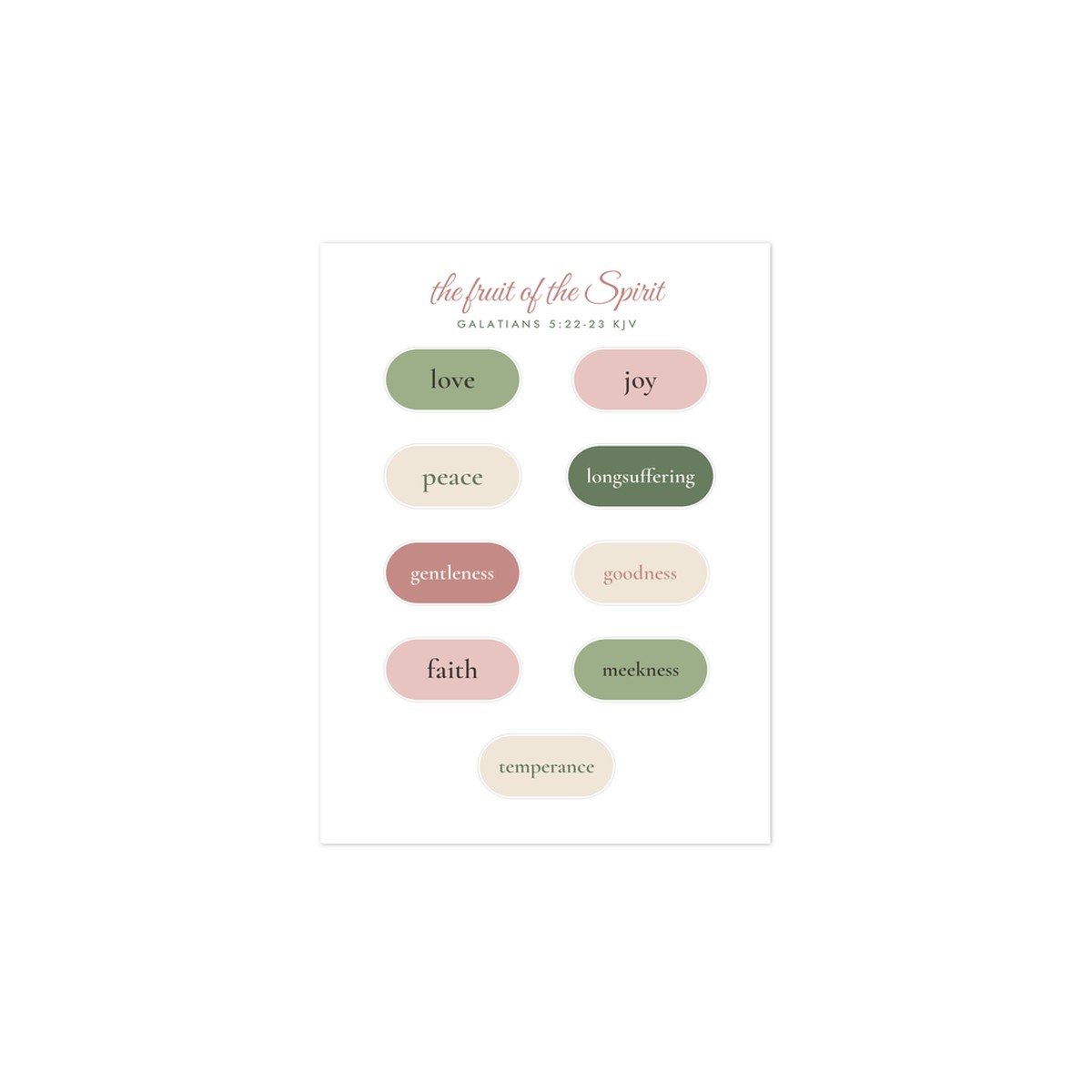 Fruit of the Spirit Sticker Sheet