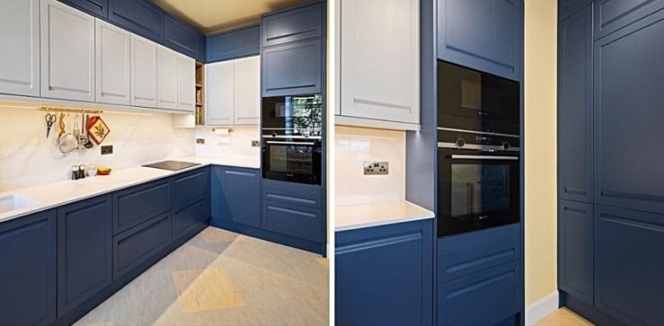 Finished navy and white shaker kitchen