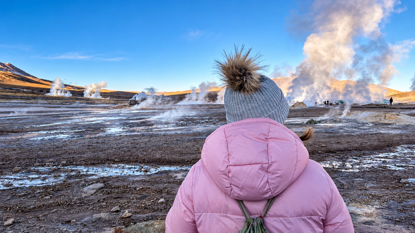 Viajera contemplando los Géiseres del Tatio