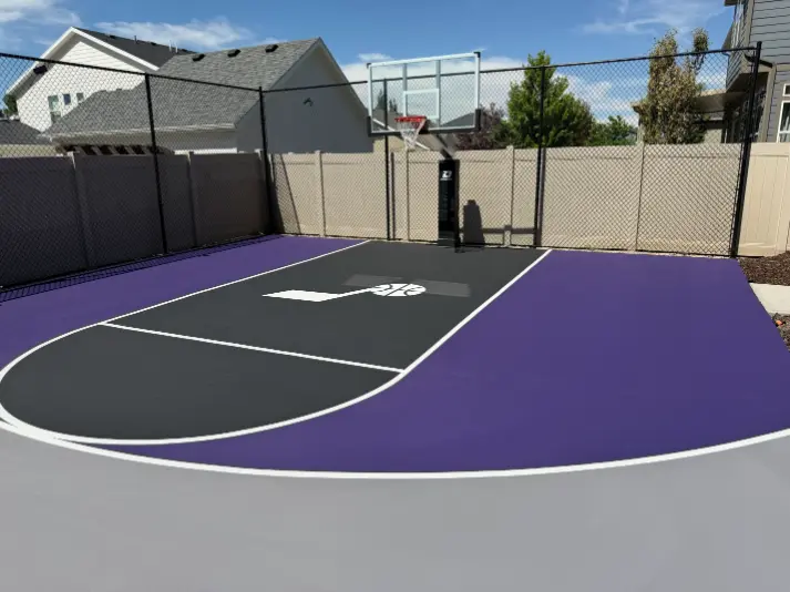 Grey and blue basketball court