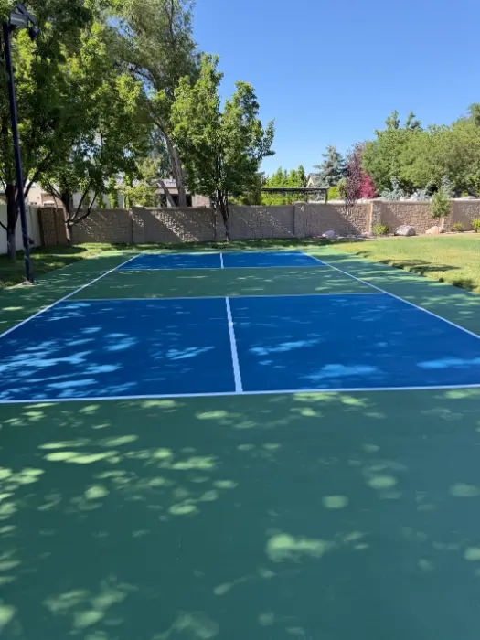 Blue and green pickleball court