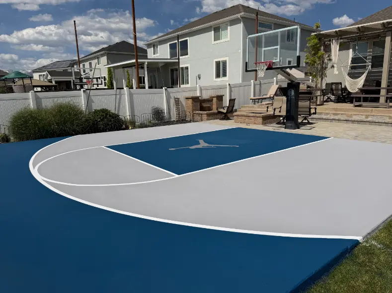 Blue and grey basketball court