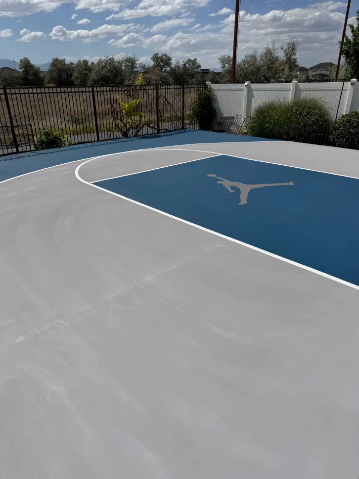 Blue and grey basketball court