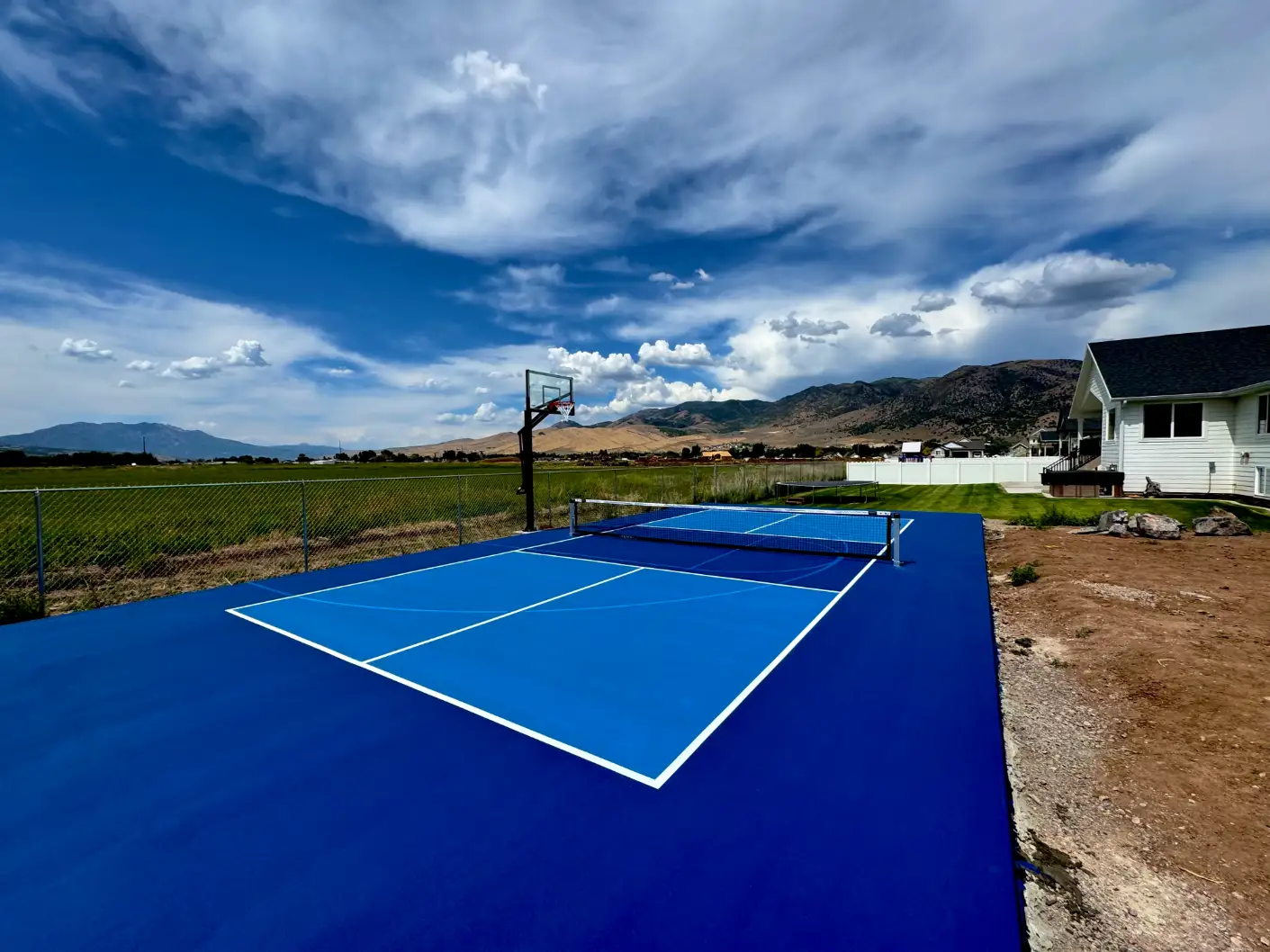 Backyard outdoor pickleball court