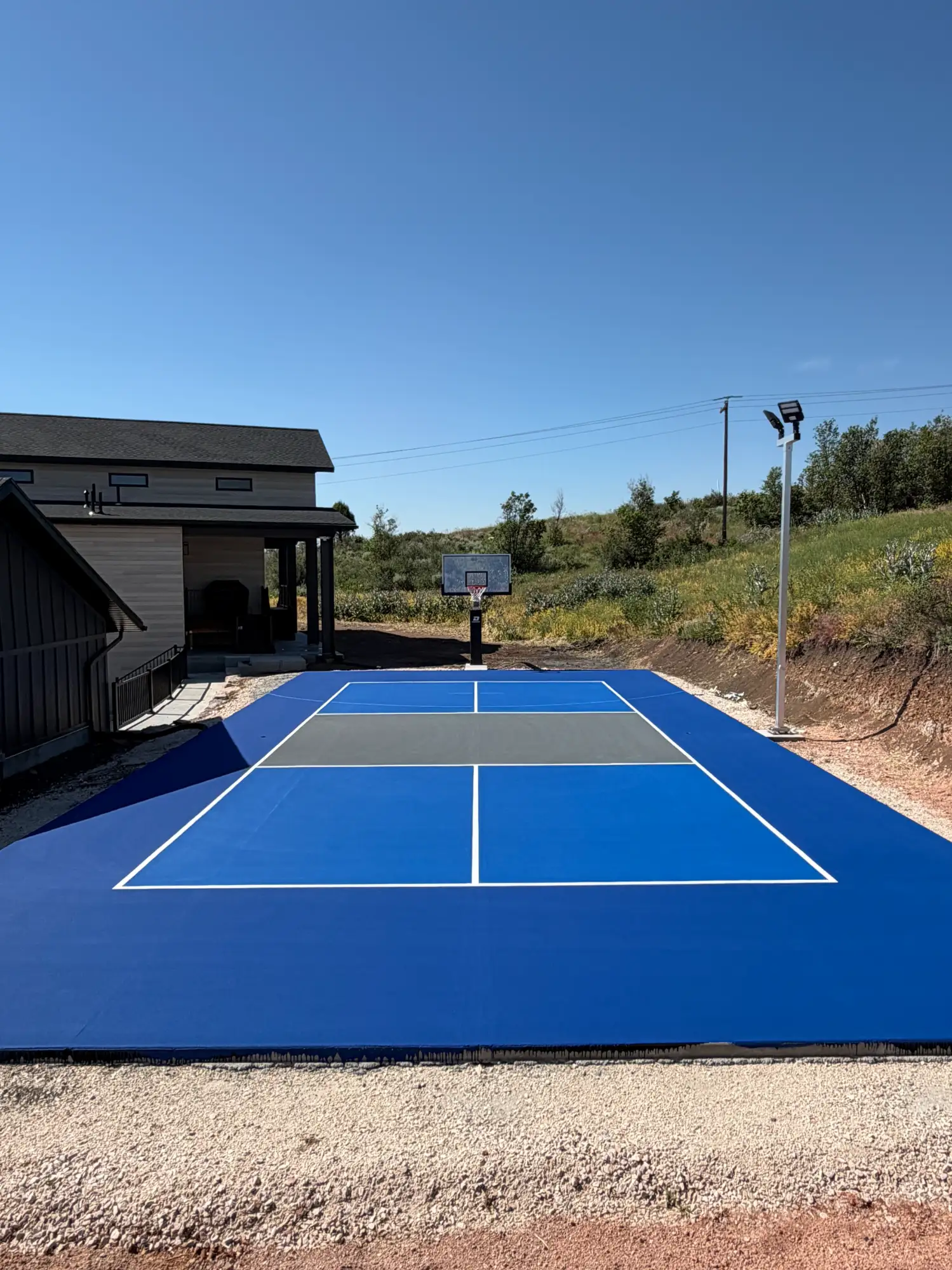 Outdoor blue pickleball court