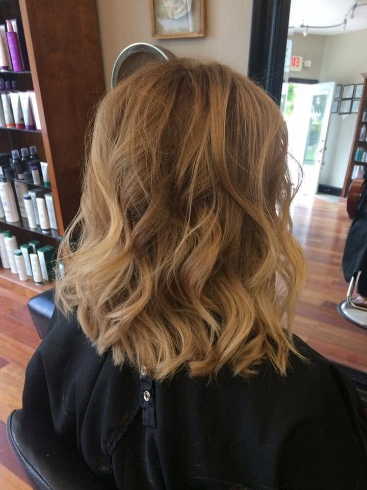 Shoulder-length waves with a golden ombre