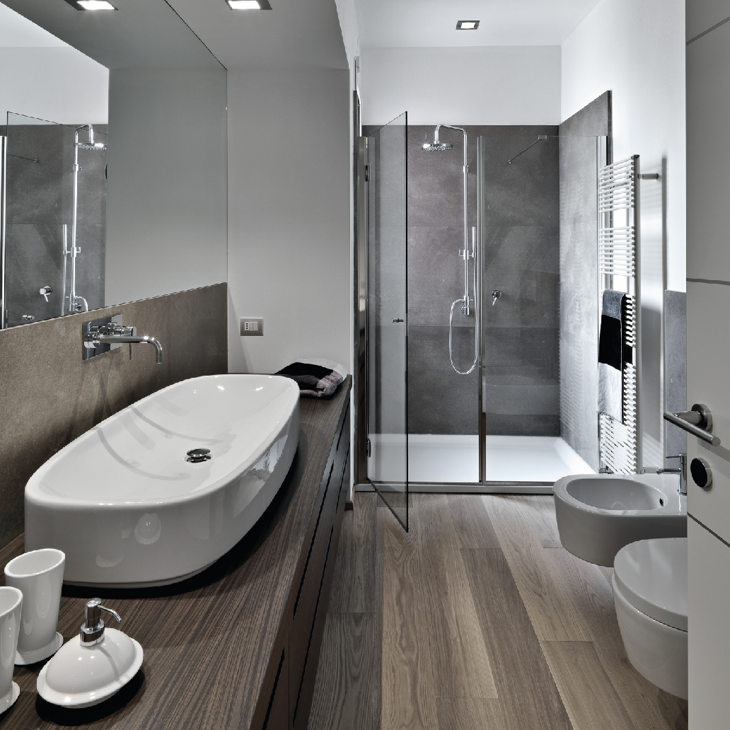 Bathroom plumbing work including basin, shower and toilet pipework
