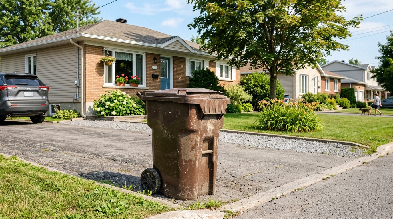 Bac brun extérieur à Laval ou sur la Rive-Nord avec odeur persistante à traiter