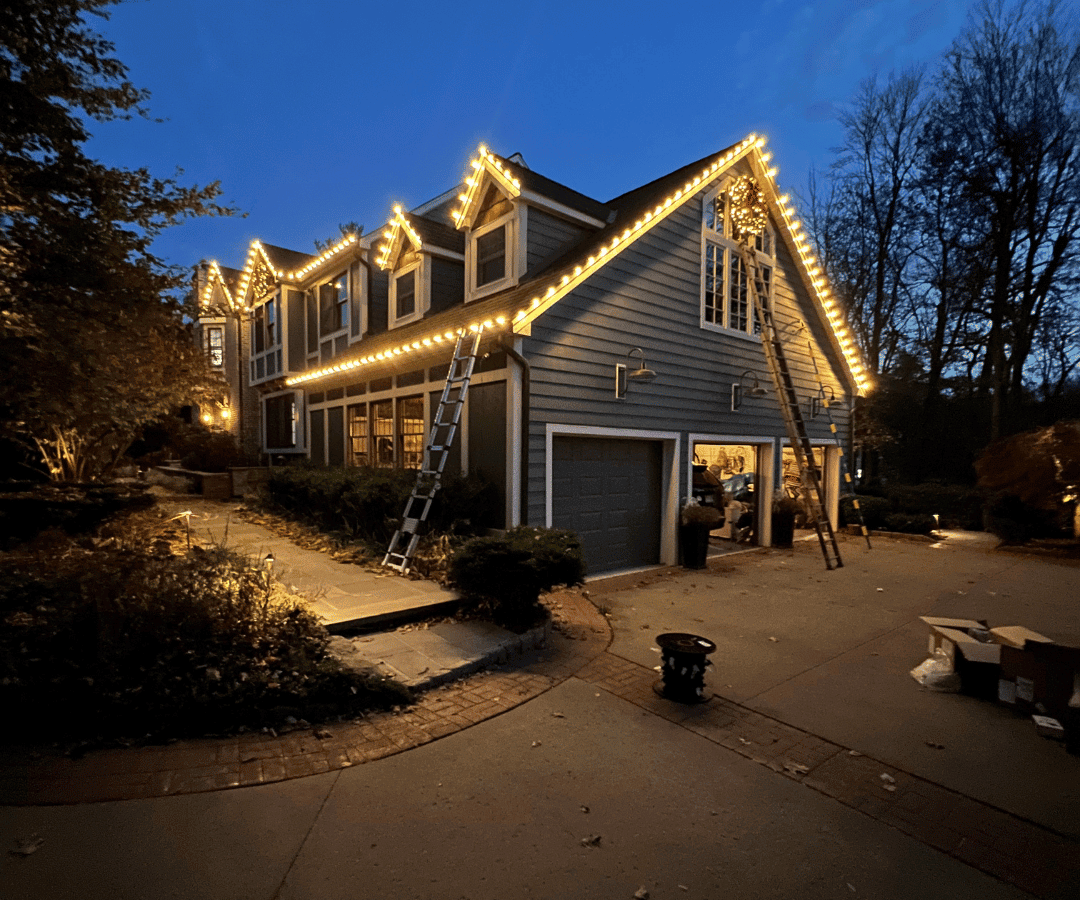 Professional Christmas light installation on residential home in New Jersey - Golden Glow Christmas Lights"