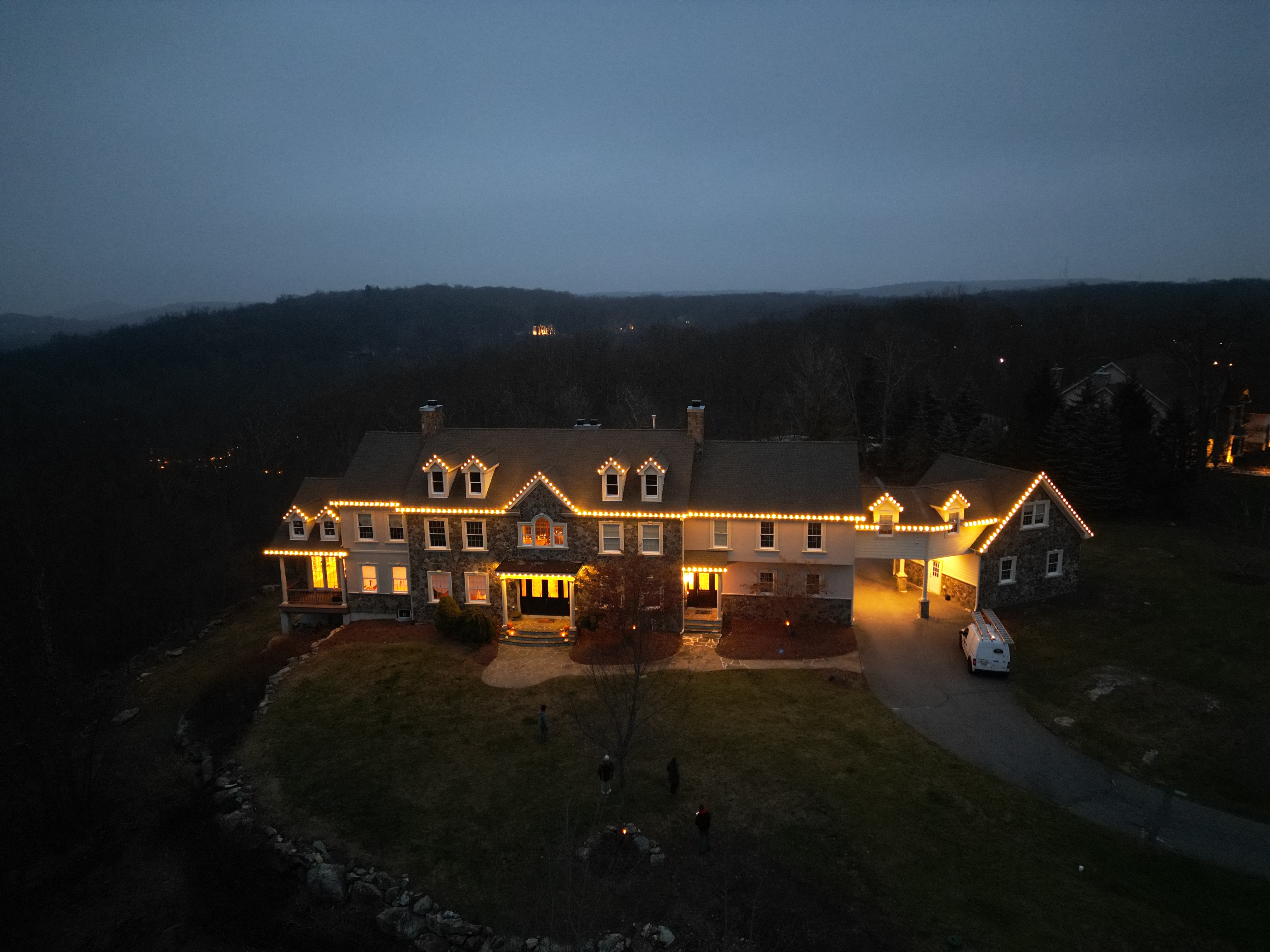 Professional residential Christmas lighting display on large home in Essex County New Jersey