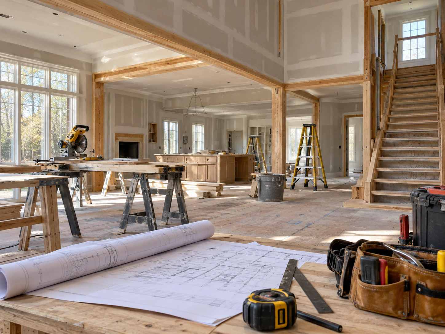 Residential and commercial construction team completing a property improvement