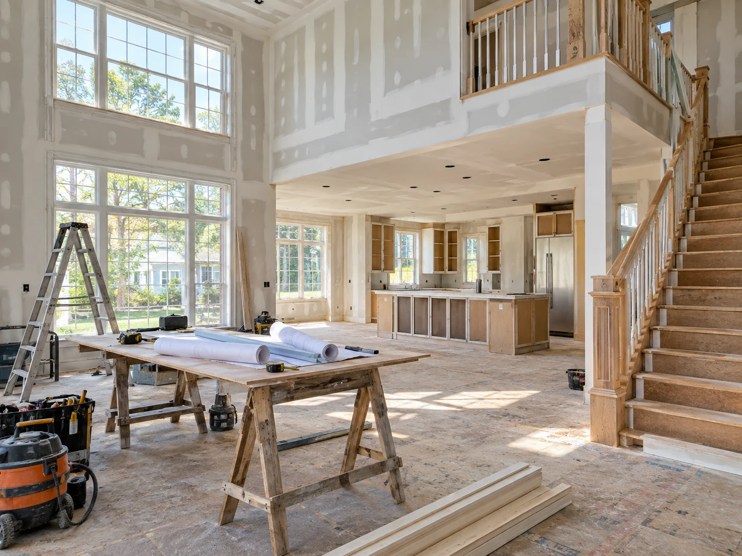 Solid Work Contractor LLC reviewing construction plans with a customer