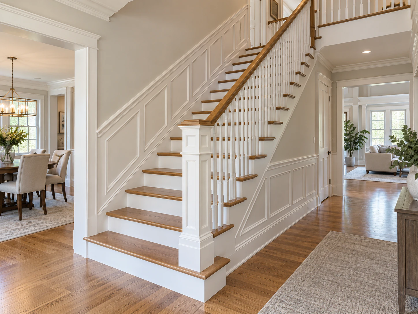 Finished staircase and millwork after interior carpentry work