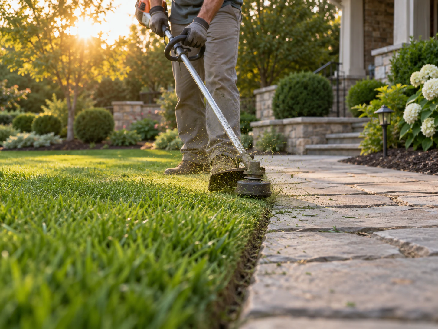Landscaping work improving an exterior property area