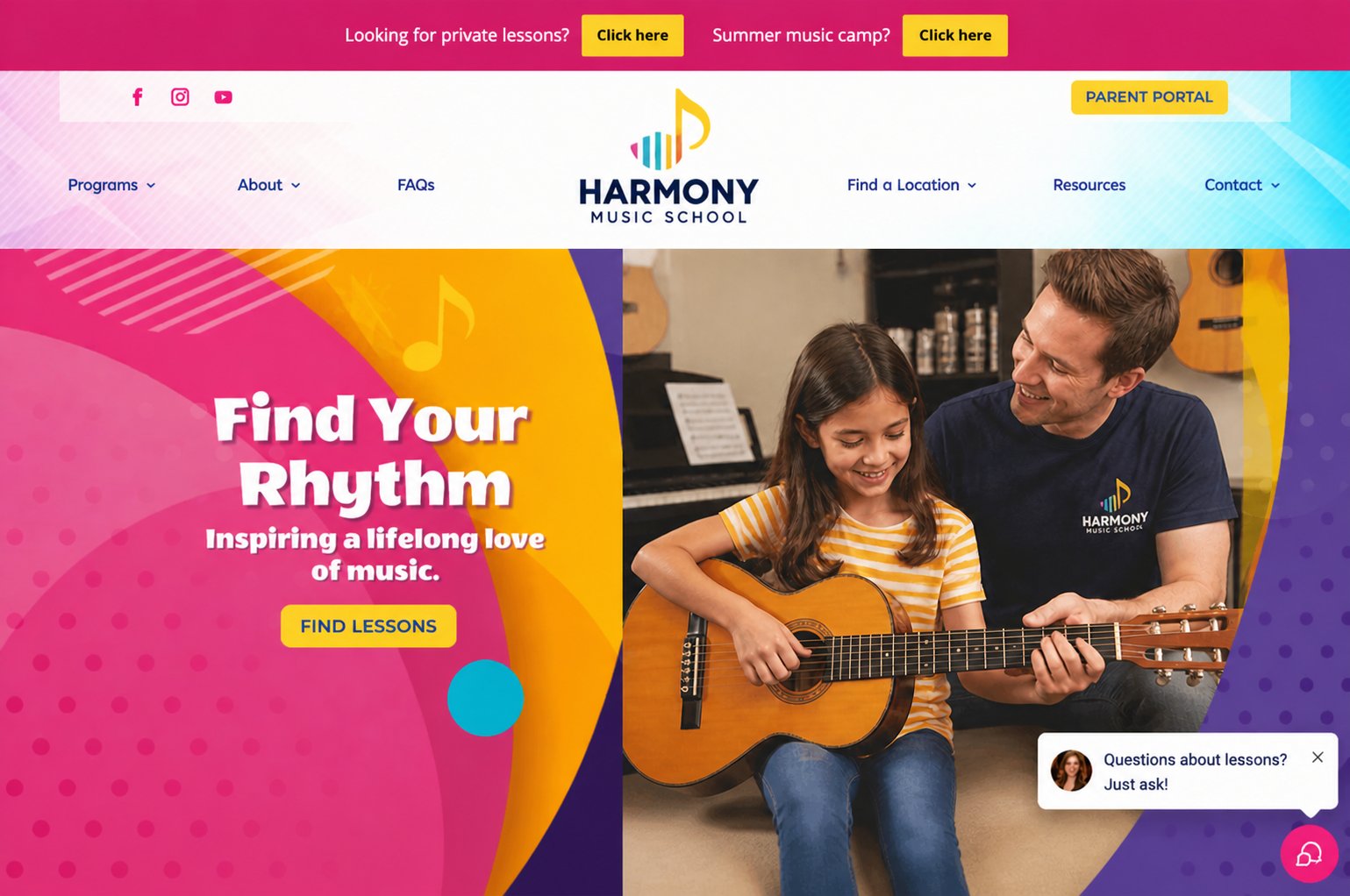 Chatbot on music school website
