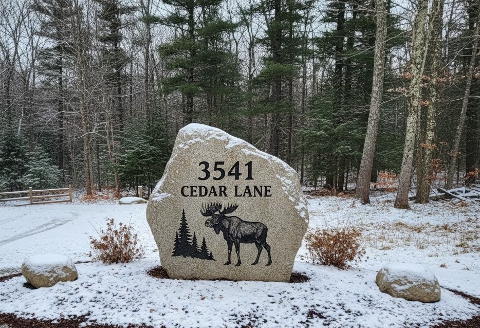 Custom engraved stone with moose design