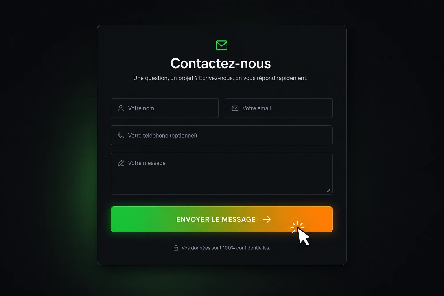 Formulaire de contact simplifié à trois champs pour maximiser la conversion client