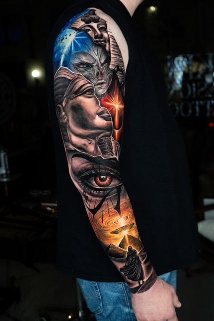 Custom color sleeve tattoo NYC Luis Farrera