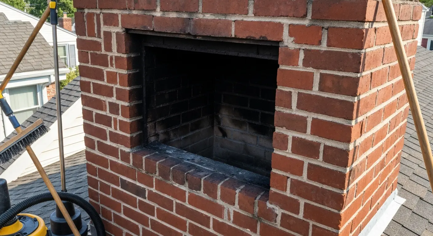 Chimney cleaning in progress