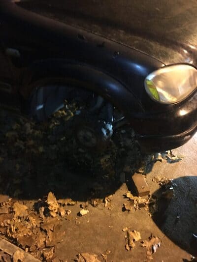 Car with missing tire