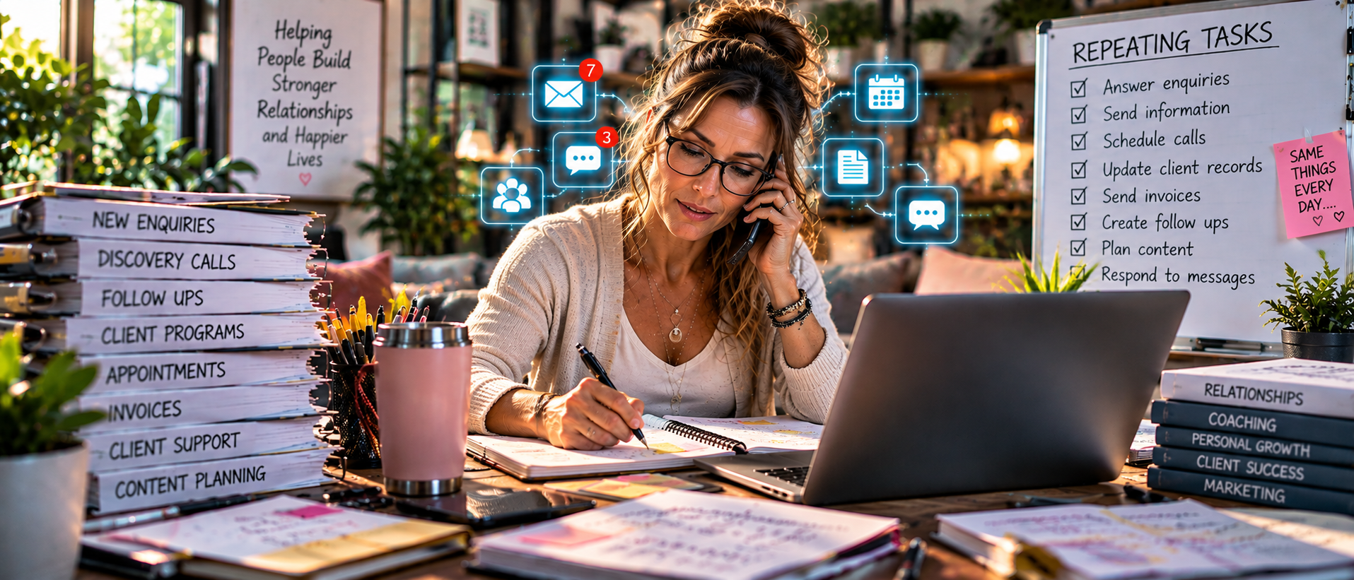 A female business owner reviewing incoming customer enquiries on her mobile phone