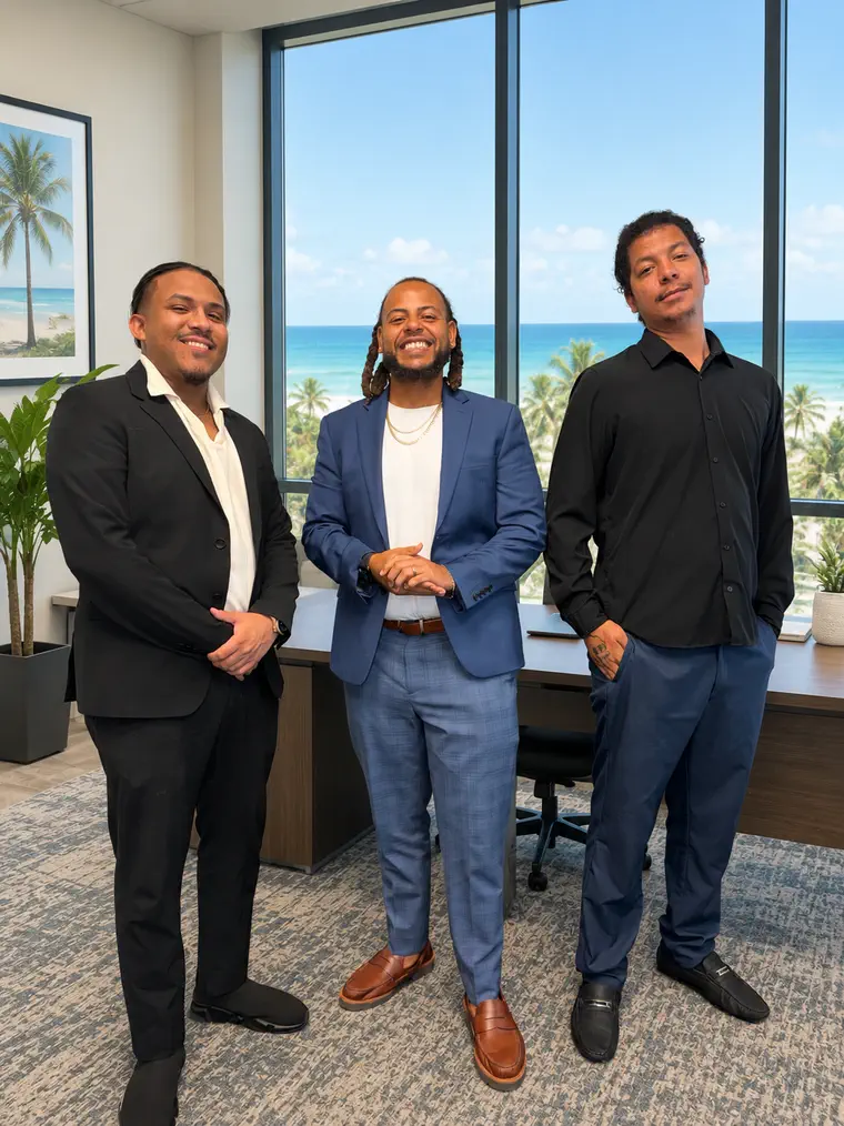 Darius Mills, Fred and Matthew of the Creative Health Solutions team in an office