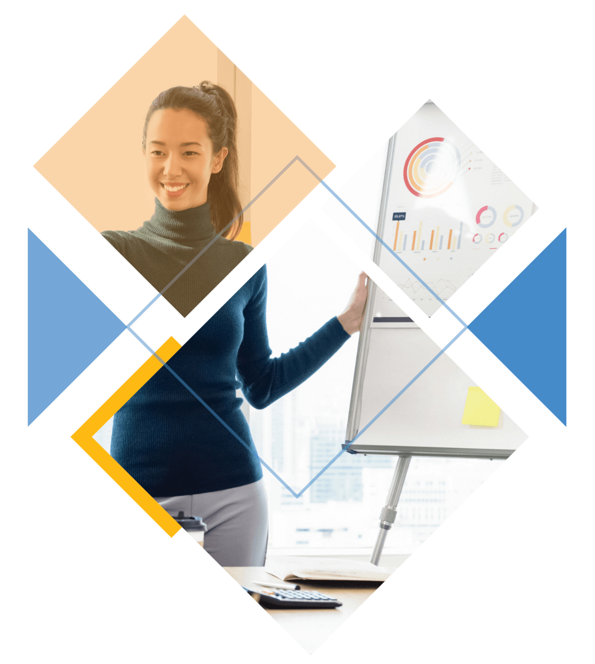 woman in teal swear presenting graphics on white board woman in teal swear presenting graphics on white board