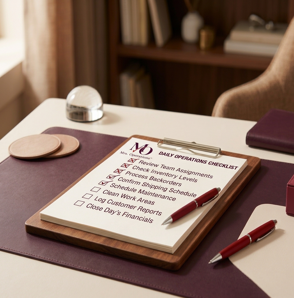 Clipboard with an operations checklist