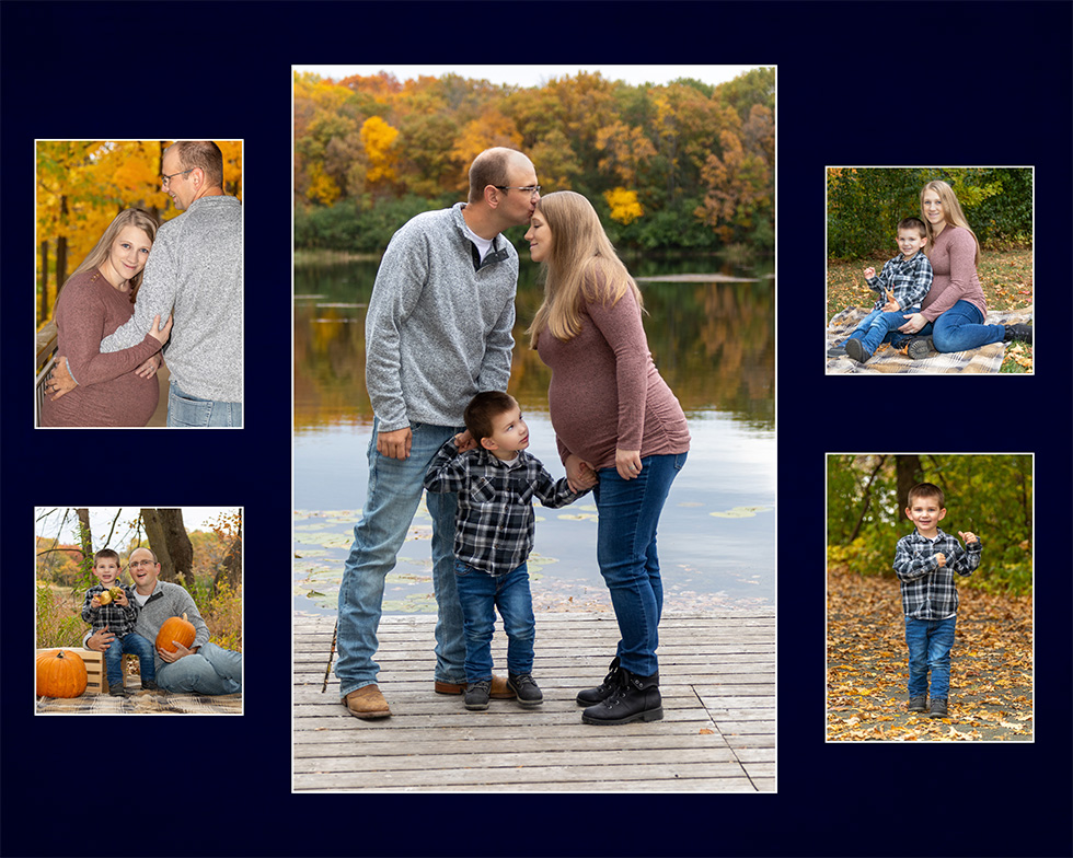 Family snuggling on a blanket among fall leaves at Lowry Nature Center Family snuggling on a blanket among fall leaves at Lowry Nature Center
