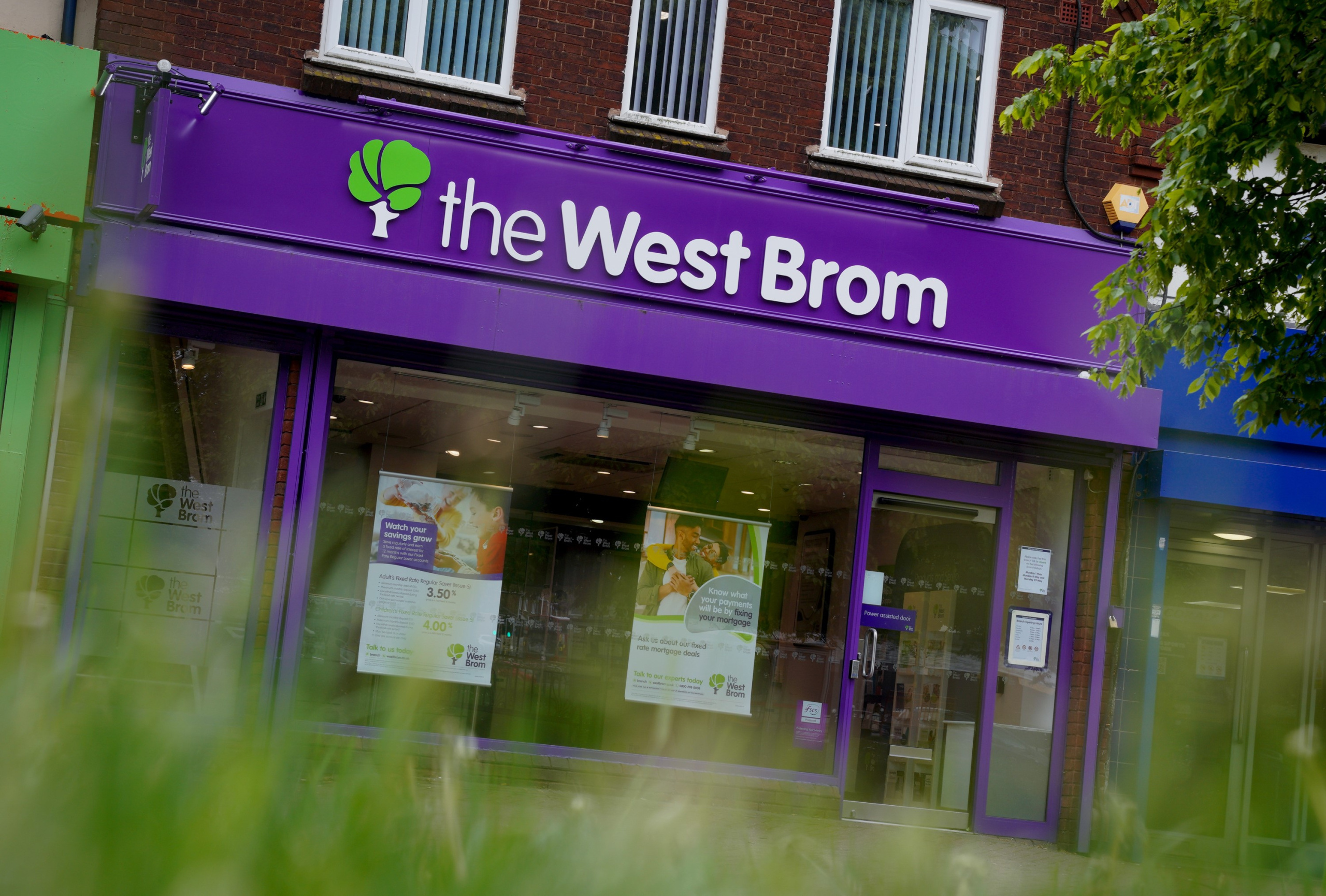 West Brom Building Society branch with its purple storefront