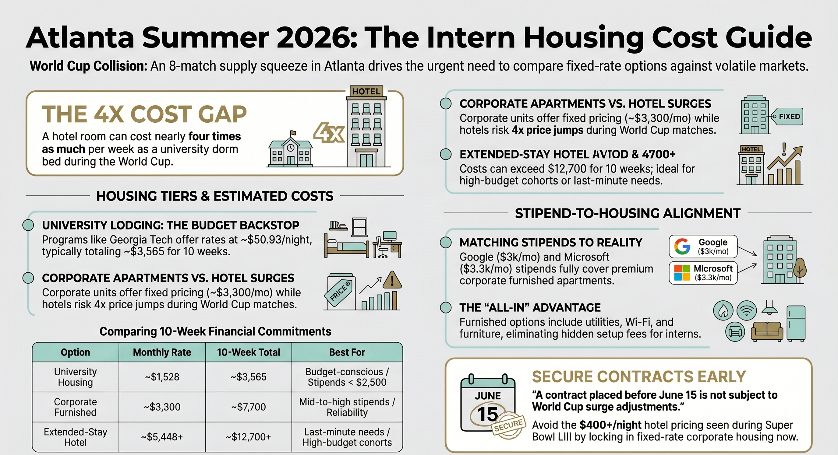 What a 10&ndash;12 week intern stay actually costs in Atlanta &mdash; housing cost comparison