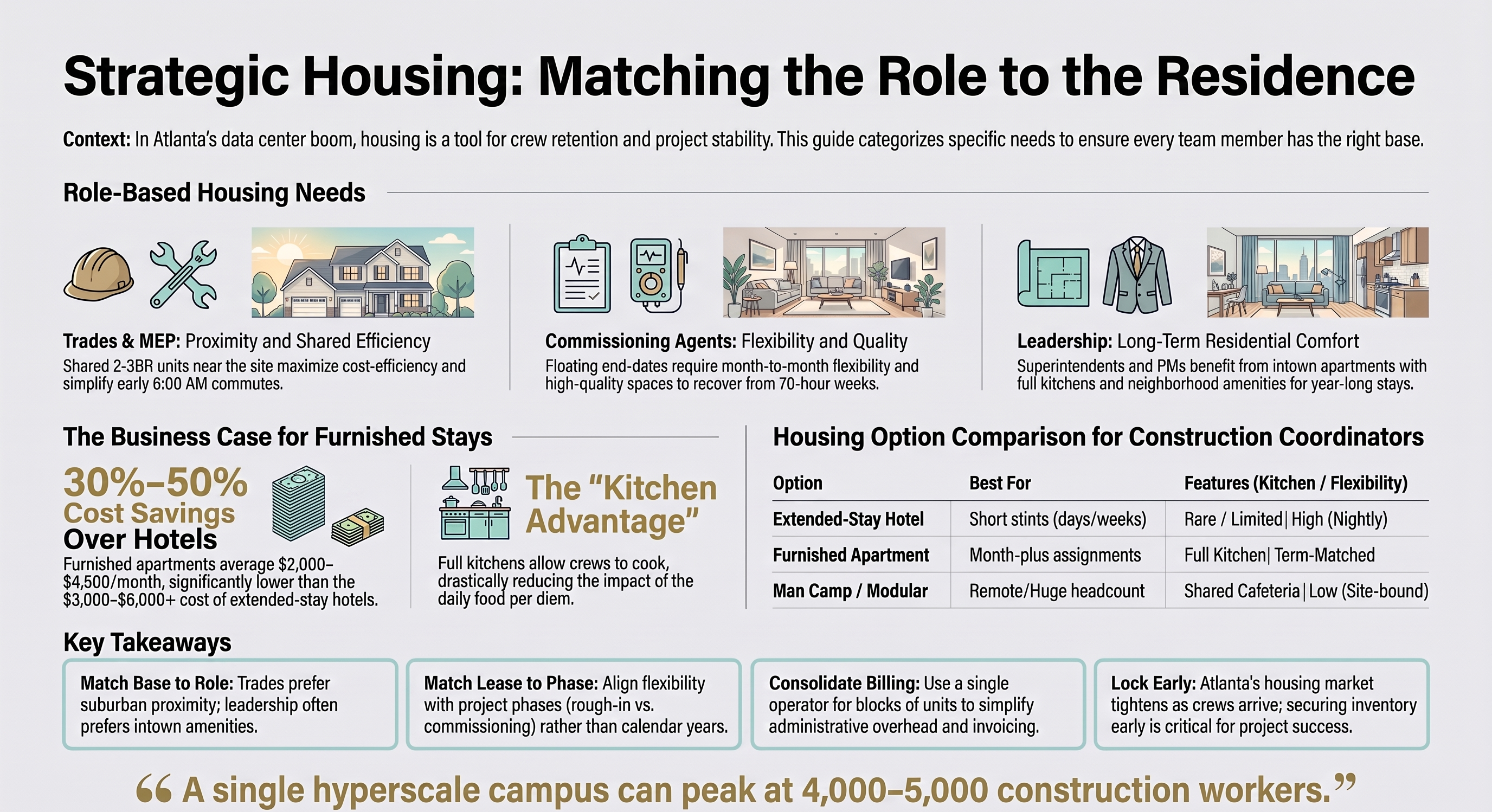 Housing by Role: Trades, Commissioning, Management, and Permanent Techs