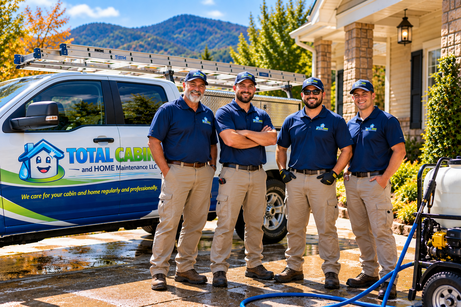Total Cabin and Home crew in front of freshly washed Sevierville home.