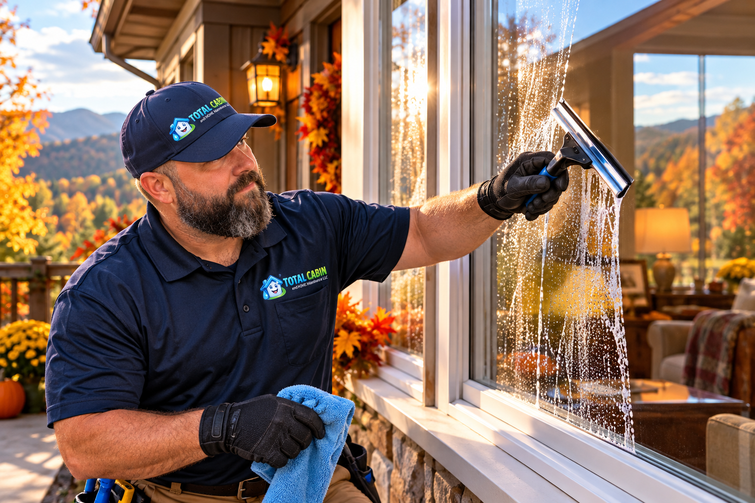 Total Cabin and Home crew completing window cleaning before holiday season.