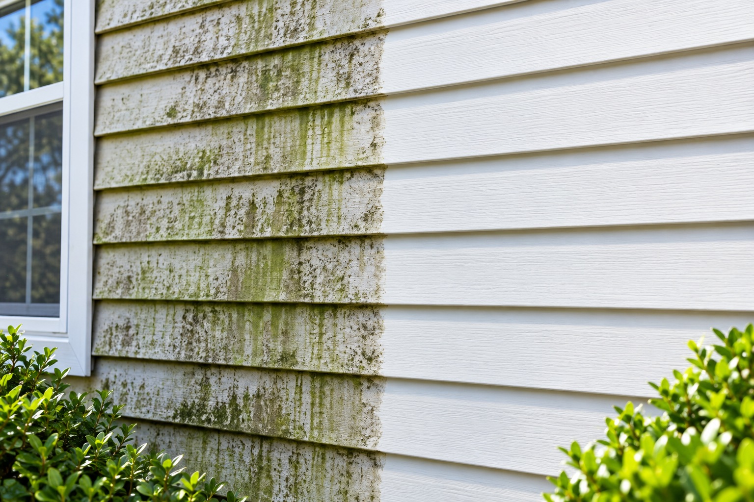 Comparison of dirty versus freshly washed home siding.