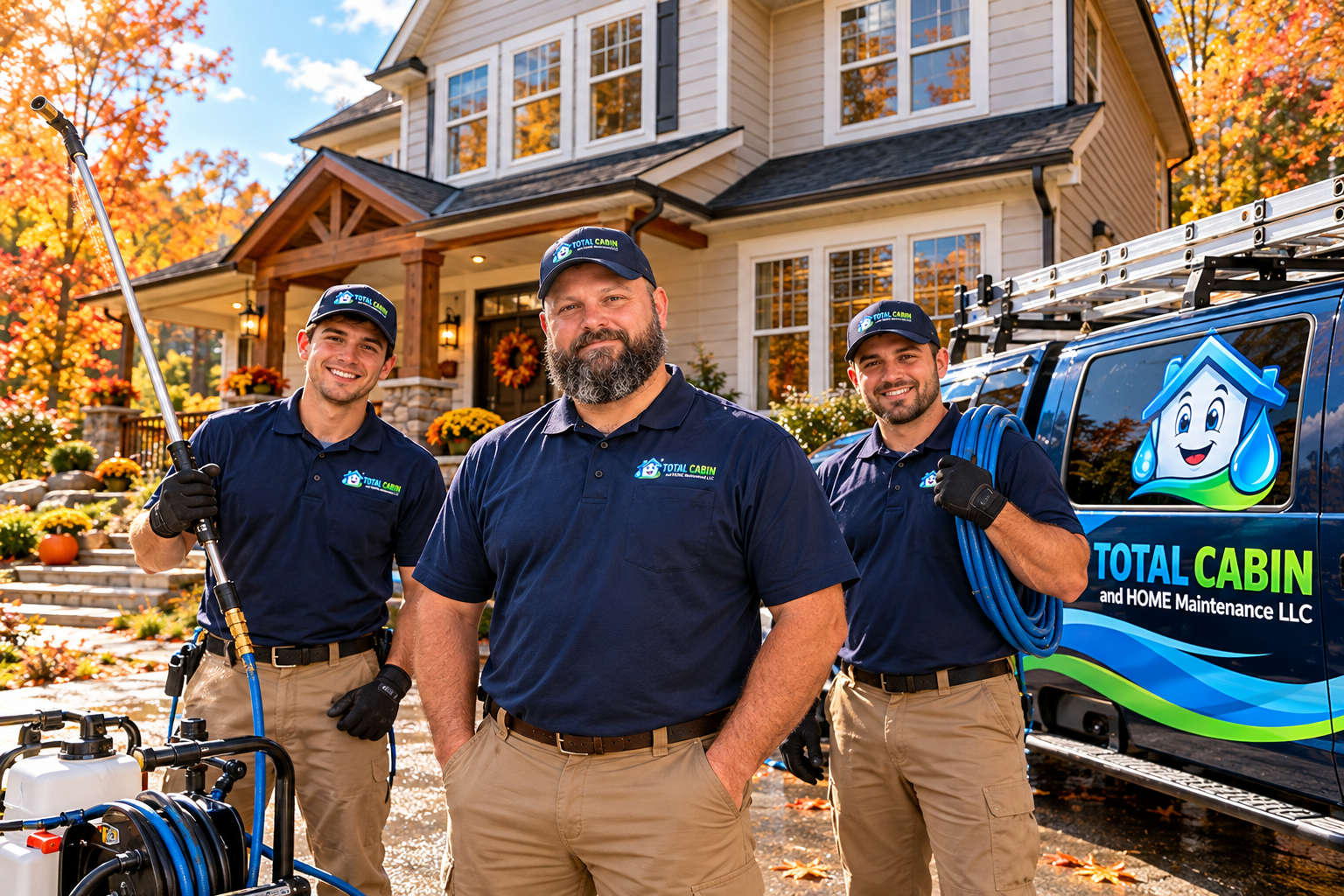 Total Cabin and Home crew in front of freshly washed Sevierville home.