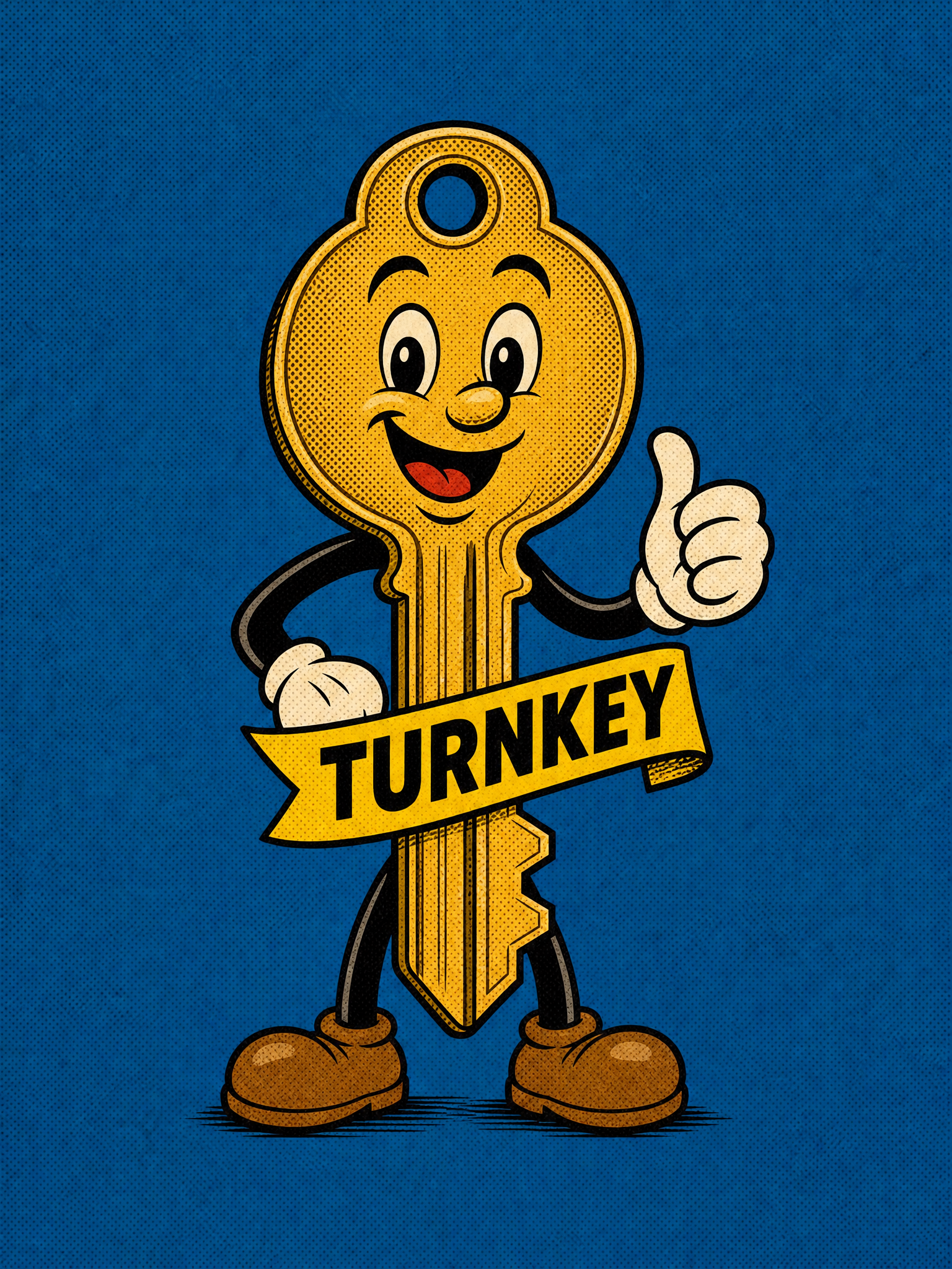 Turnkey - golden key mascot with thumbs up